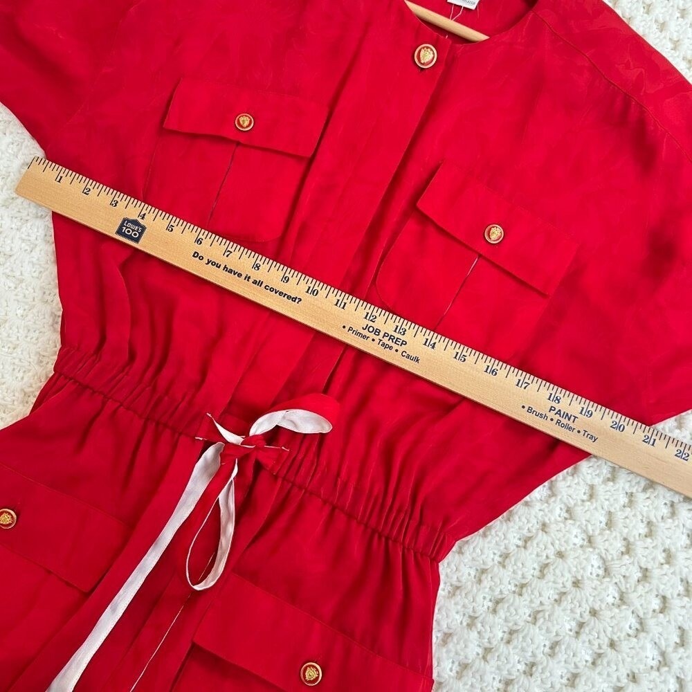 Leslie Fay Vtg Dress Holiday Red Midi Gold Preppy Button Old Money 14 Gma Santa - Picture 4 of 11